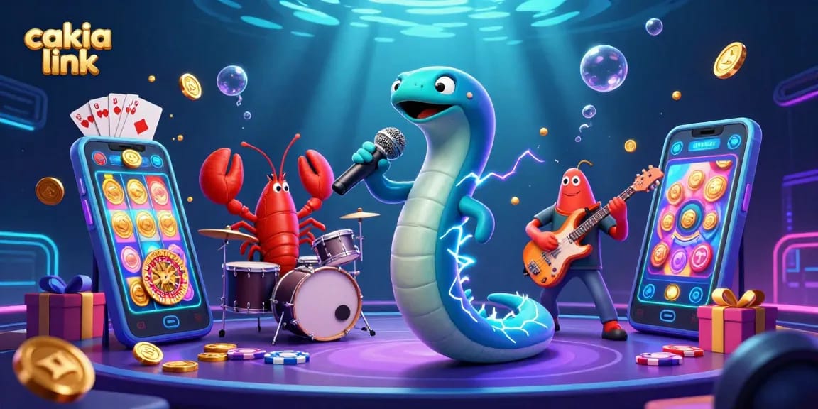 Cakhia link showcasing an electric eel DJ performing at an underwater casino, surrounded by vibrant gaming elements.