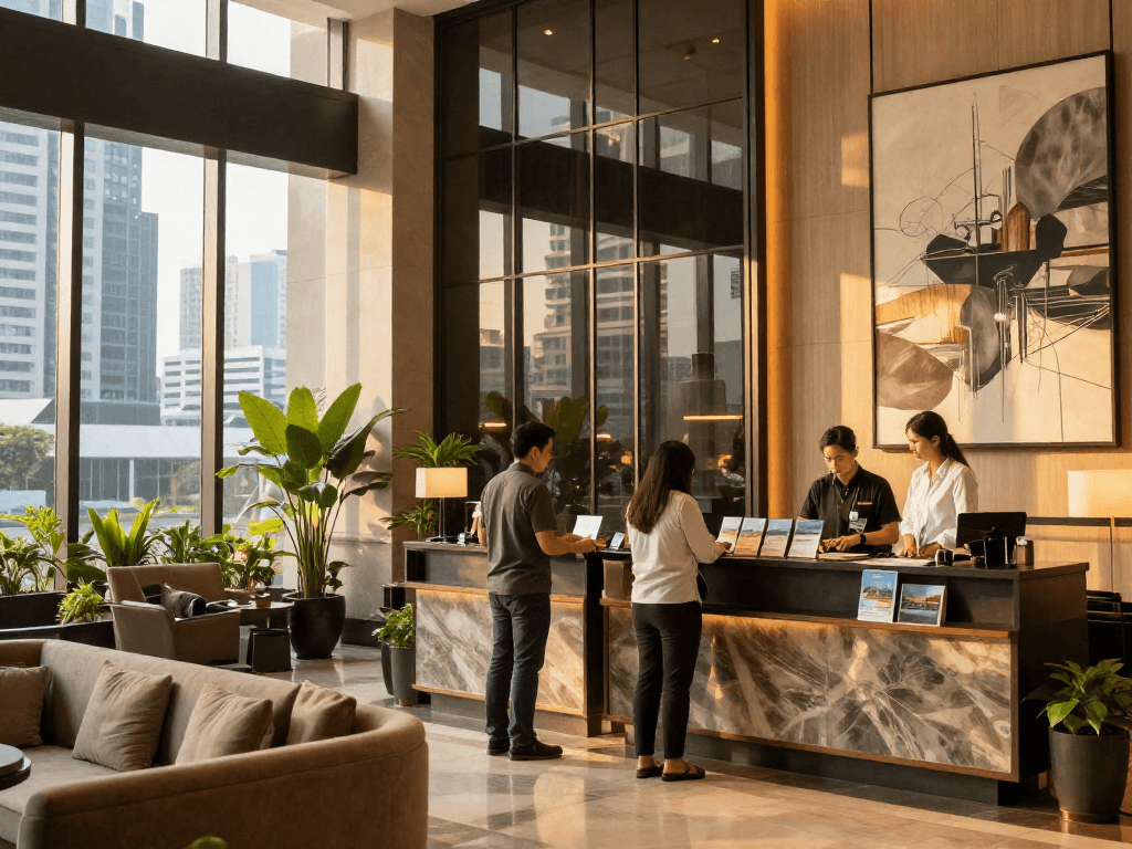 rokok88 login provides an inviting hotel lobby experience for travelers in Jakarta Pusat.