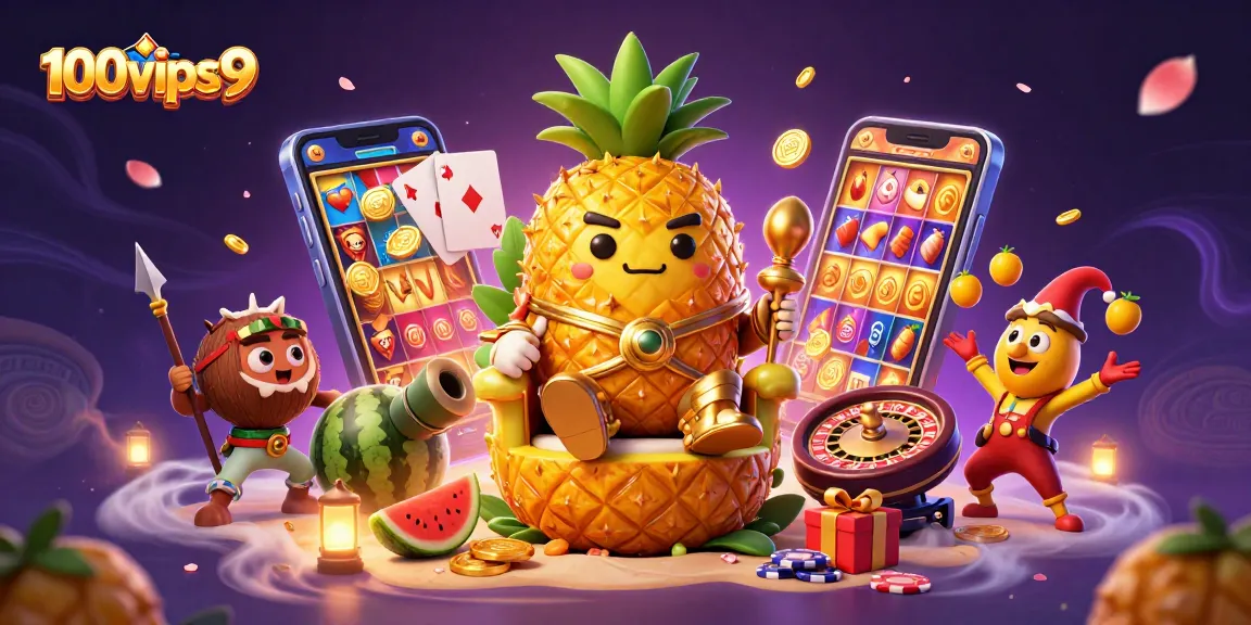 Experience the thrill of winning at 100vips9 with vibrant casino scene featuring golden characters and game elements.