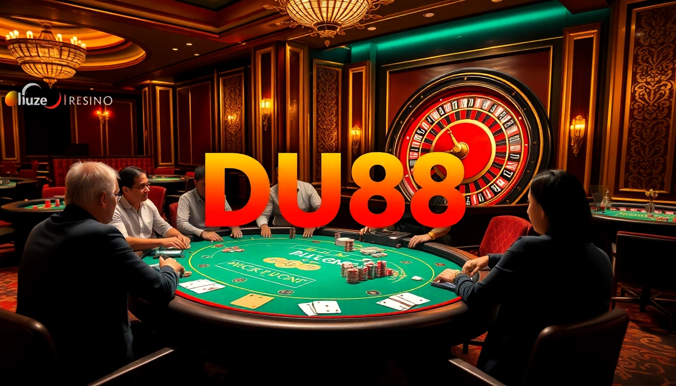 Experience the excitement of DU88 as players enjoy high-stakes gaming at a luxurious casino table.