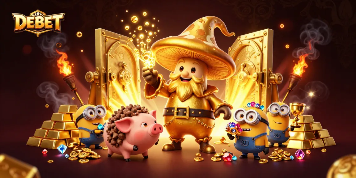Experience thrilling gameplay with DEBET's magical golden wizard, treasure vault, and gemstones!