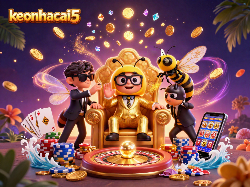 Engage with keonhacai5 and experience thrilling online casino action in a vibrant 3D casino scene.