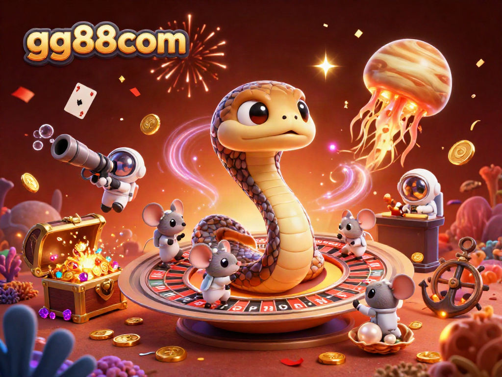 Bet with gg88com as astronaut mice engage in cosmic roulette and treasure hunting in vibrant space.