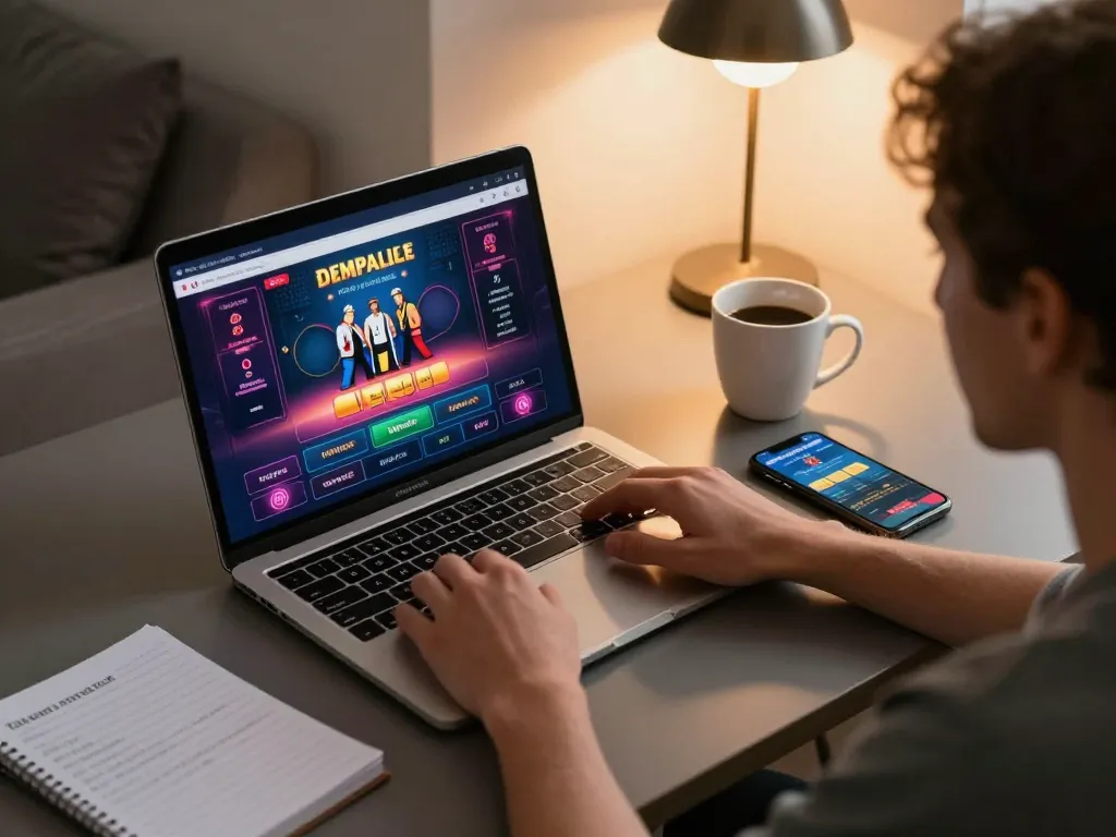 Engaging scene of online gambling with vb88 đăng ký displayed on a laptop screen, highlighting responsible gaming.