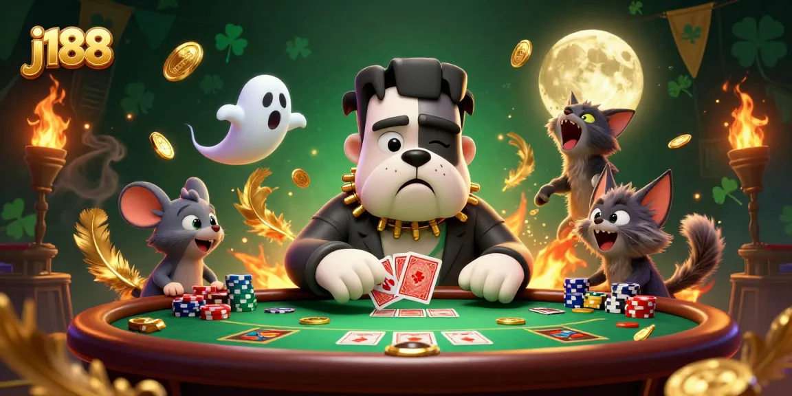 Experience thrilling poker action with j188 in a vibrant 3D illustration featuring unique characters.