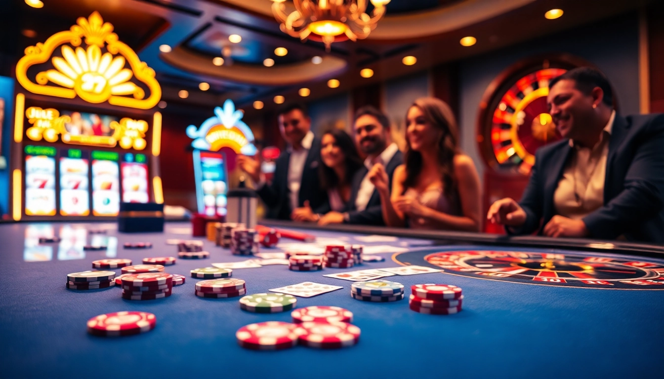 Engaged players at a luxurious casino table showcasing https://c168.works/ with vibrant poker chips and cards.