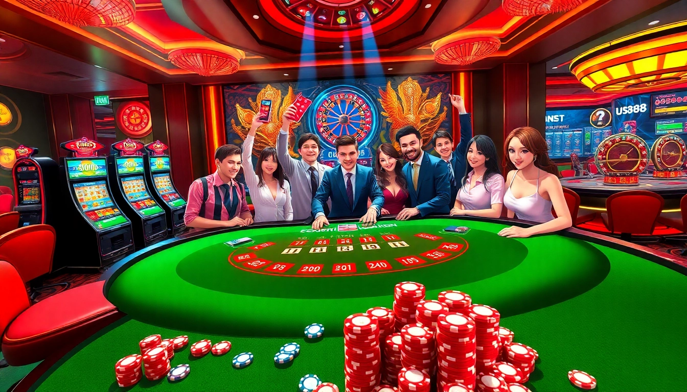Engaging players experiencing the excitement of gambling at U888 casino, including roulette and blackjack.