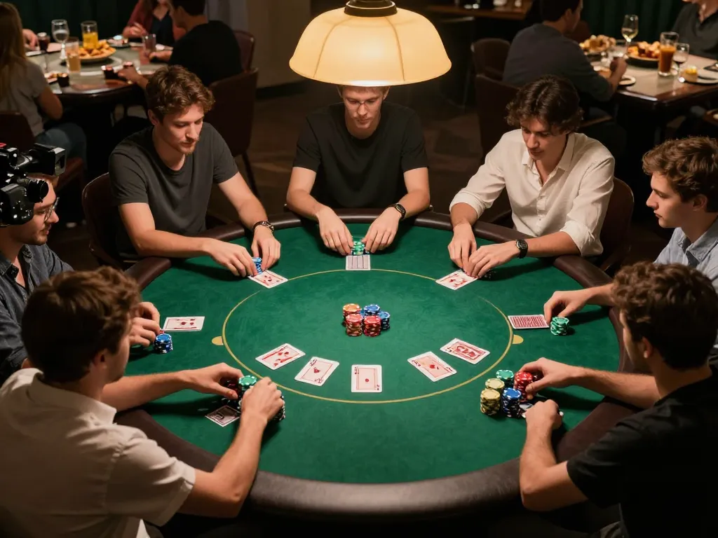Engaged poker players enjoying a game on O8 platform, showcasing their strategic chips and cards.