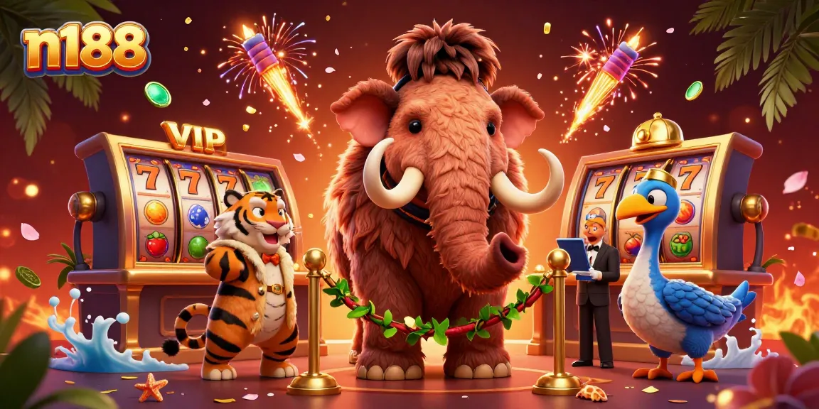 Experience the vibrant world of n188 with 3D characters showcasing unique casino elements as they check IDs and enjoy the atmosphere.