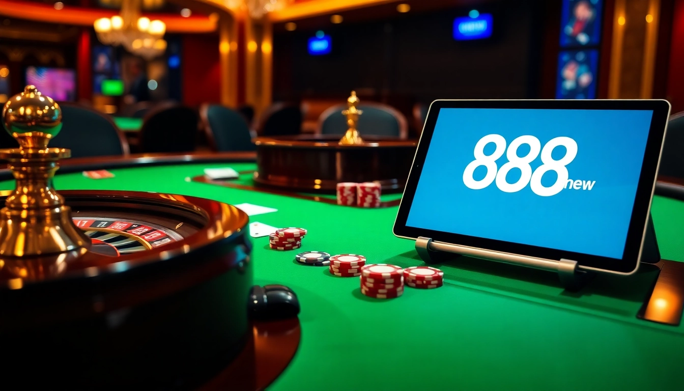 Players enjoying a thrilling game session at 888new with professional gaming setup and vibrant atmosphere.