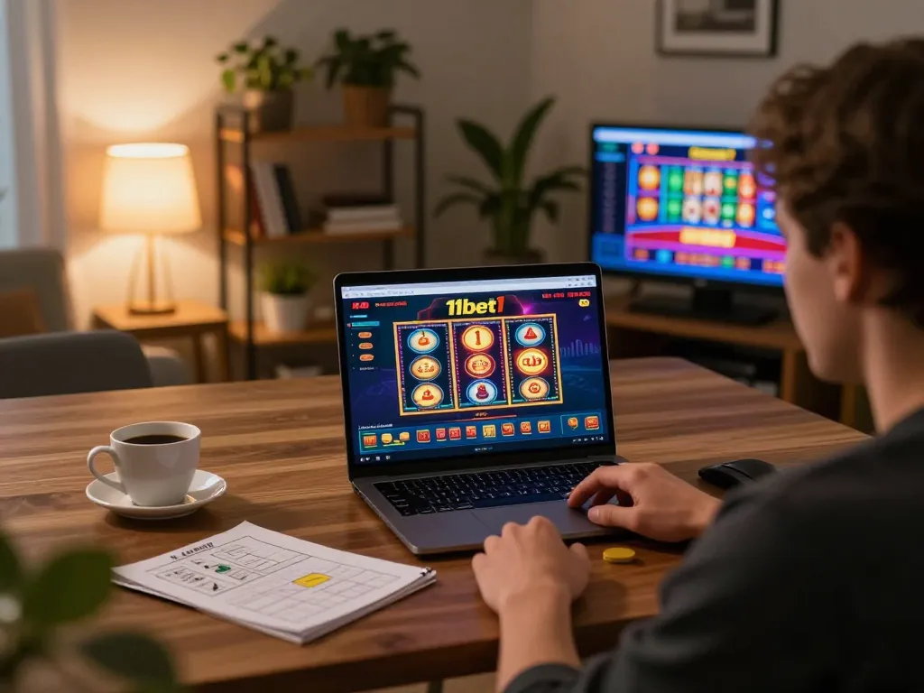 Engaging gameplay on 11bet1 online casino showing vibrant interface and gaming strategy notes.