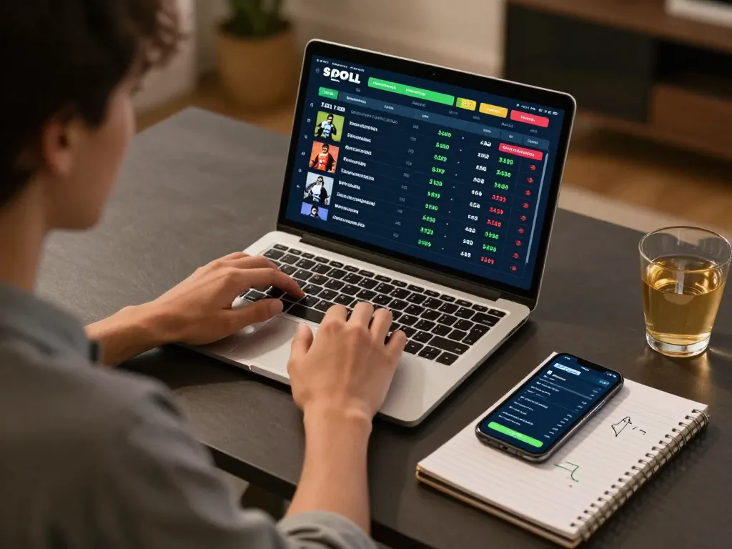 Engaging sports betting setup at home featuring hm 88 on a laptop, showcasing live odds and match details.