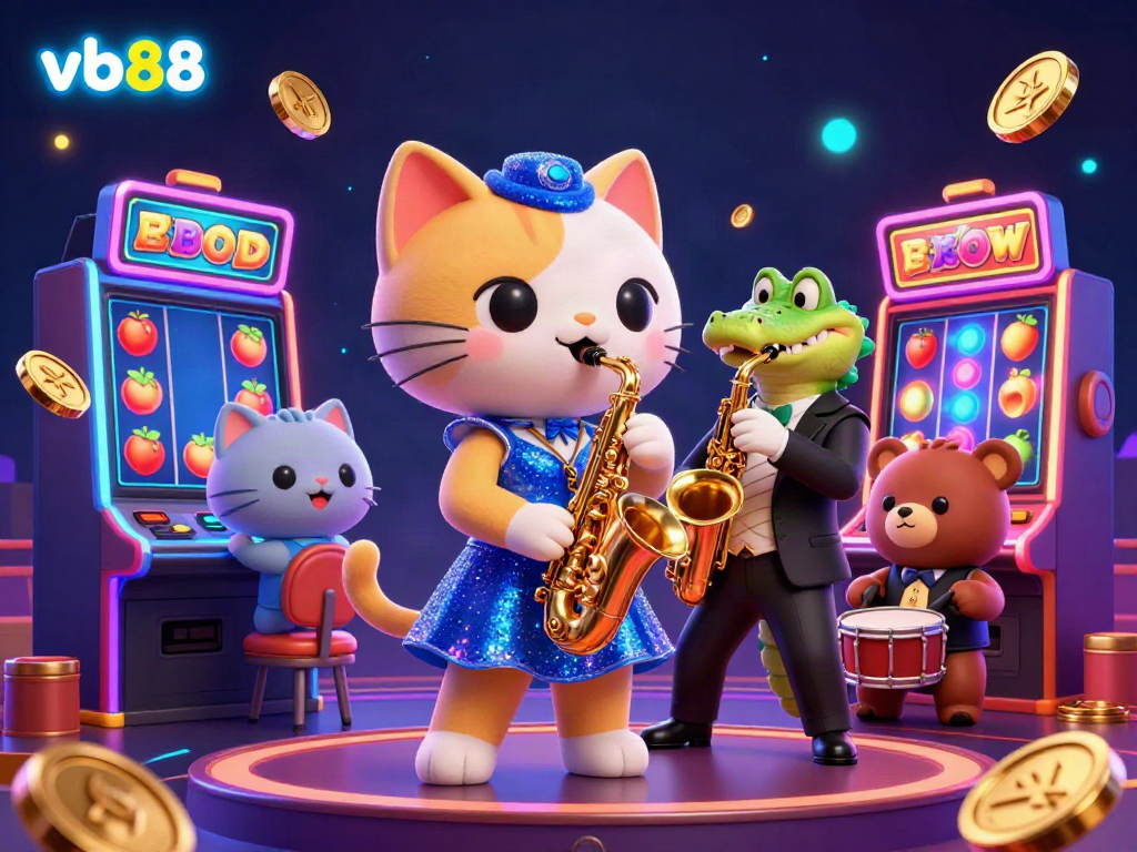Experience winning moments at VB88 with vibrant cartoon characters on a lively casino stage.