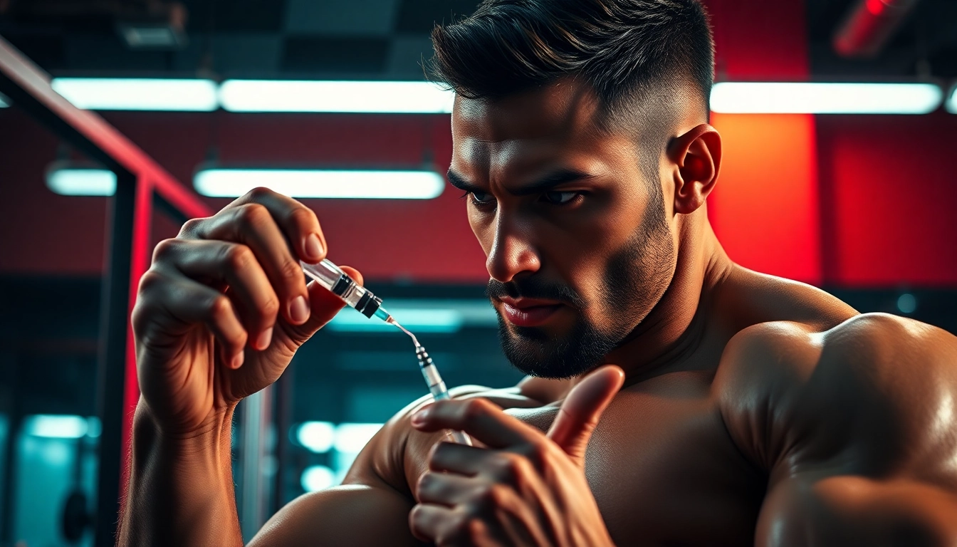 Injecting Decabal Nandrolone Decanoate in the gym to enhance performance.
