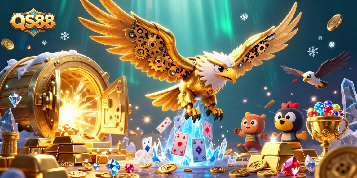Experience thrilling gameplay at QS88 with dynamic holographic cards and cybernetic eagle.