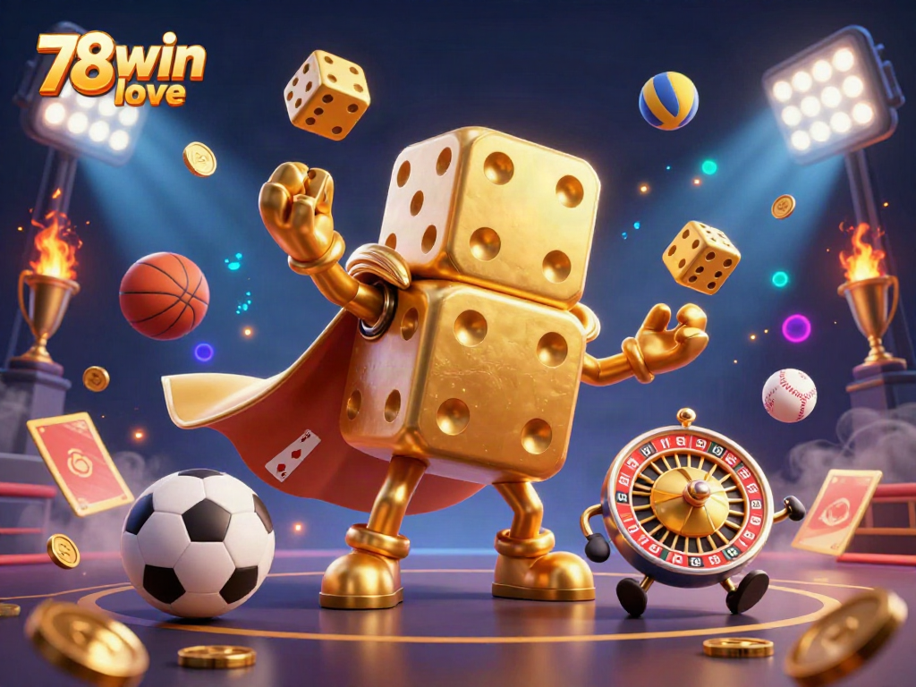 Experience thrilling gaming action at 78win love with an engaging casino scene featuring characters and sports elements.
