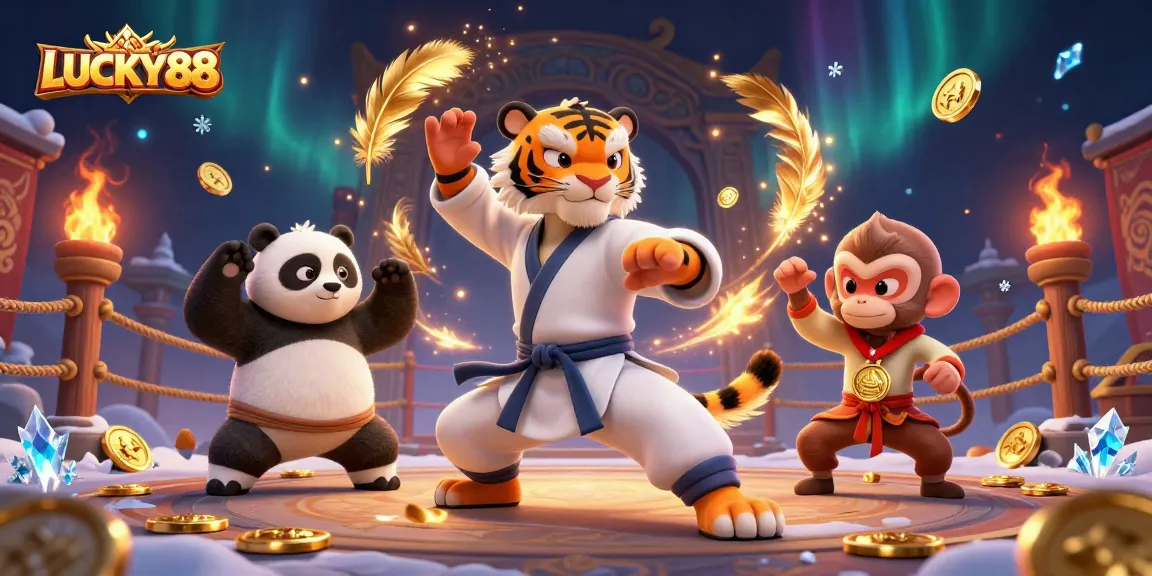 Engage with LUCKY88 as the kung fu tiger master stands proudly, symbolizing winning strategies in online gambling.