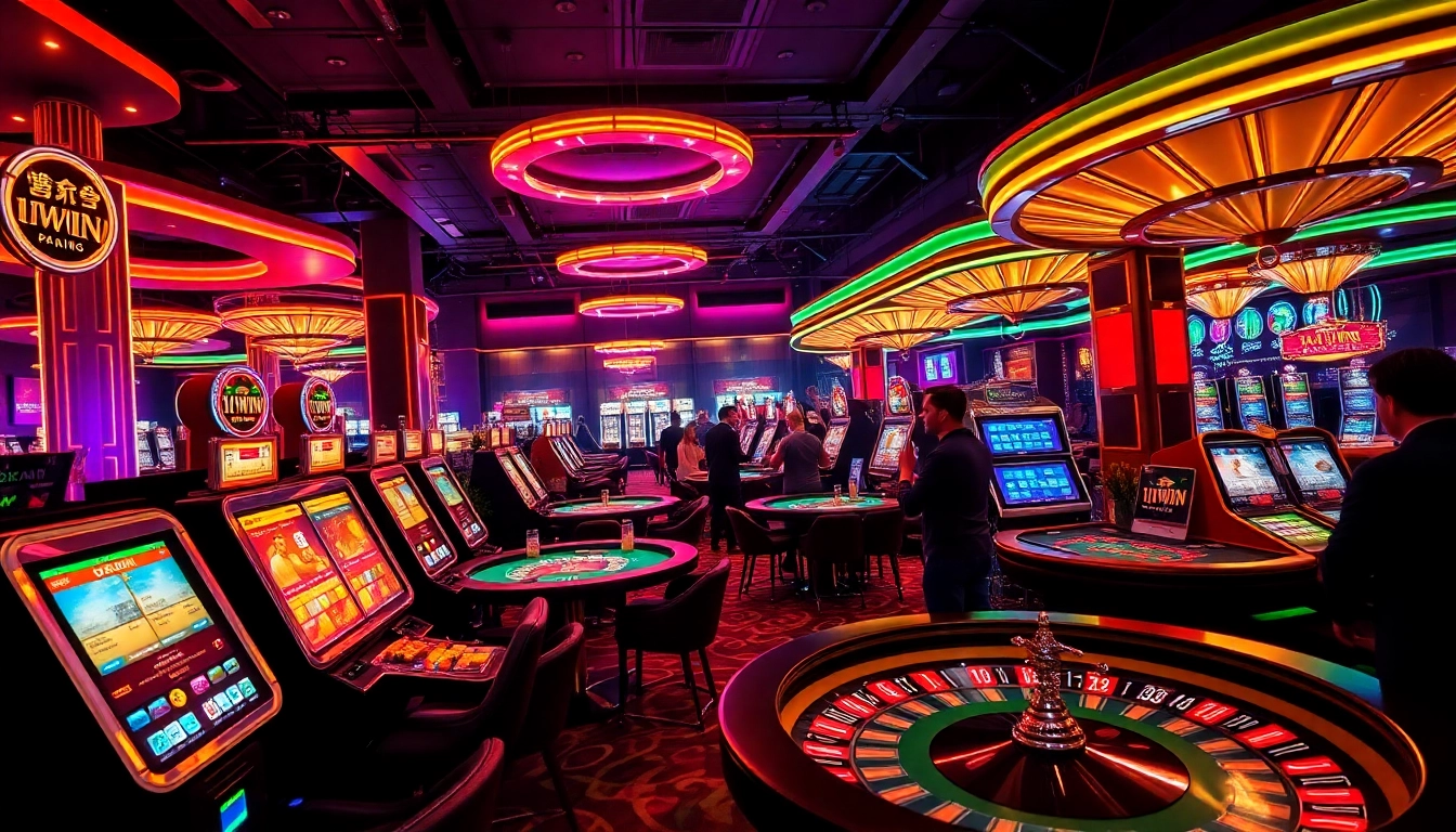 Excited players enjoying blackjack and showcasing poker chips at the 11WIN casino.