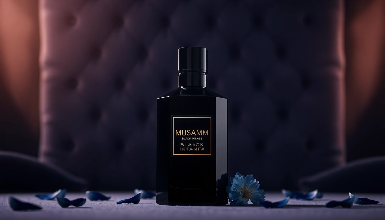 Proef de verfijning van Musamam Black Intense by Lattafa met een elegante flacon en luxe uitstraling.