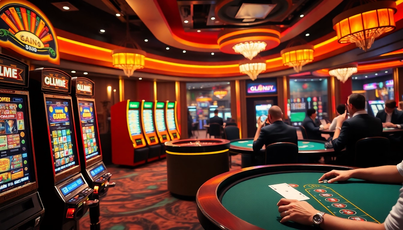 Players enjoying exciting games at the casino, featuring https://gg88.ltd/ slot machines and tables.