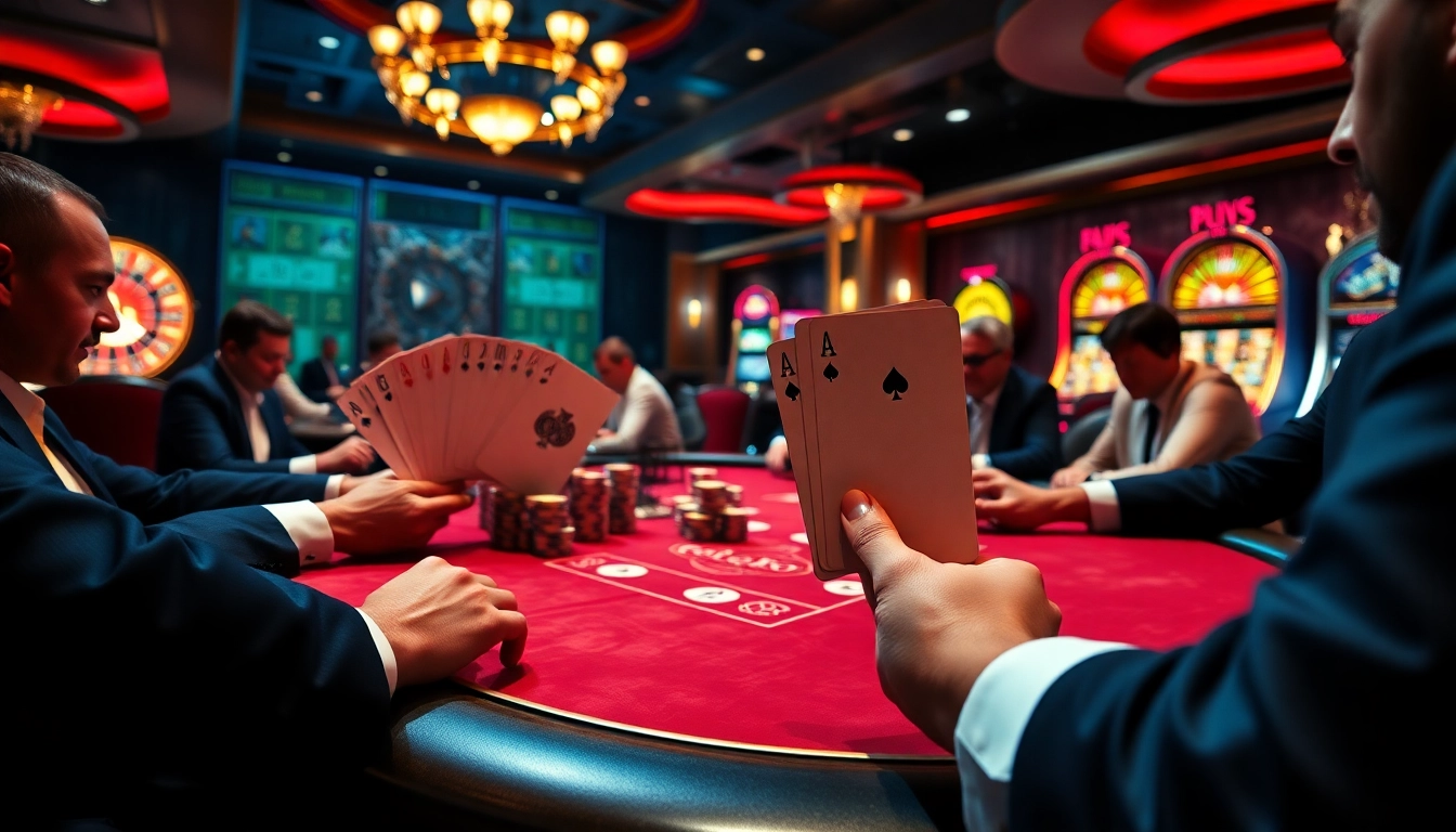 Players engaging in high-stakes poker action, highlighting s8s betting excitement and luxurious casino atmosphere.