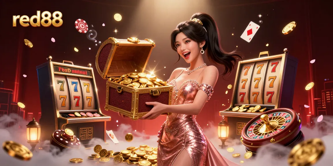 Engage in winning strategies at red88 with a stunning 3D illustration of a treasure-chest overflowing with riches.