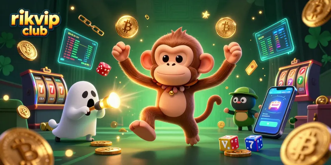 Experience excitement at rikvip club as the playful monkey juggles golden casino treasures.