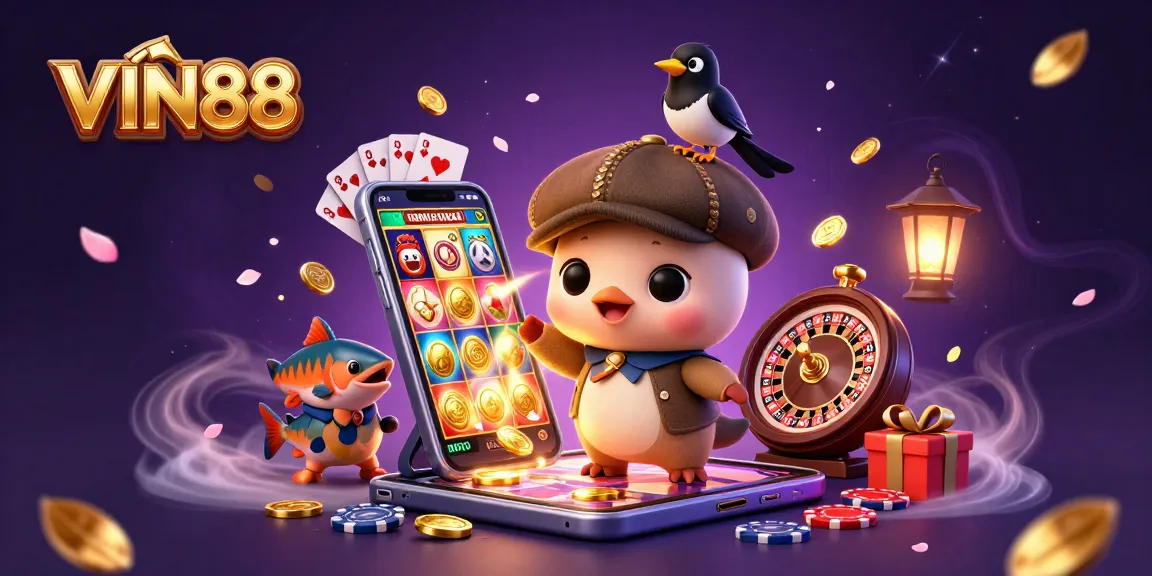 Win big at VIN88 with exciting slots and vibrant casino elements in a playful scene.