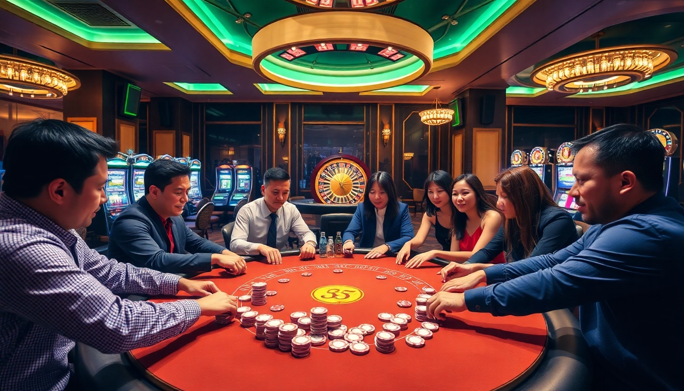 Engage in a thrilling game bài experience surrounded by vibrant casino elements.