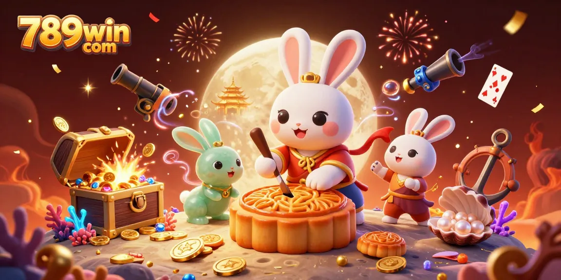 Experience the excitement at 789win com with a vibrant lunar casino illustration featuring playful characters.