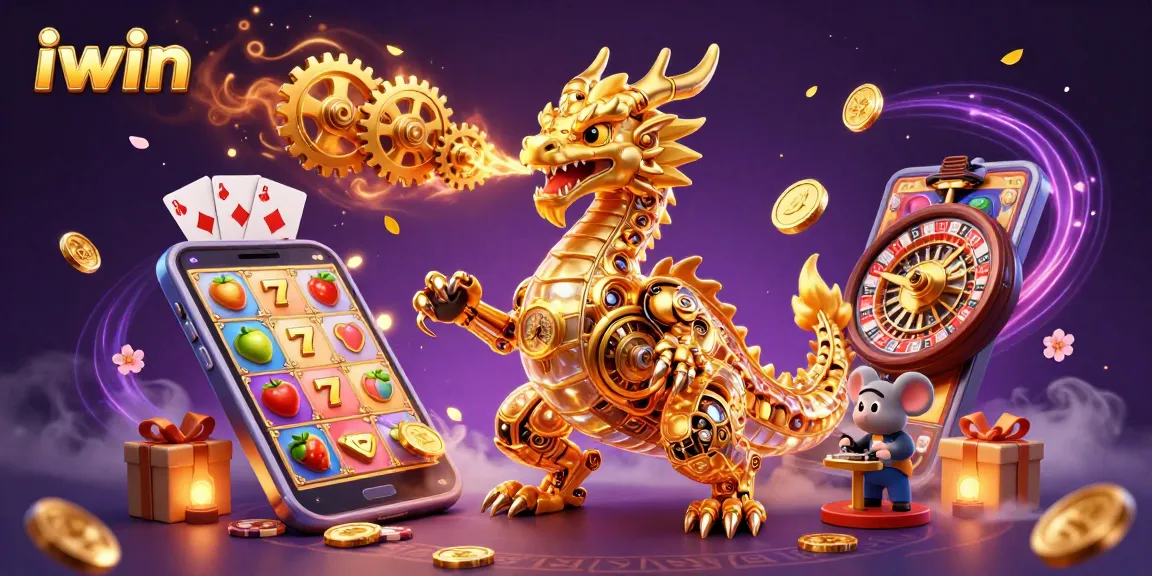 Engage in thrilling gameplay with Iwin's vibrant slot games featuring a dragon and engineer.