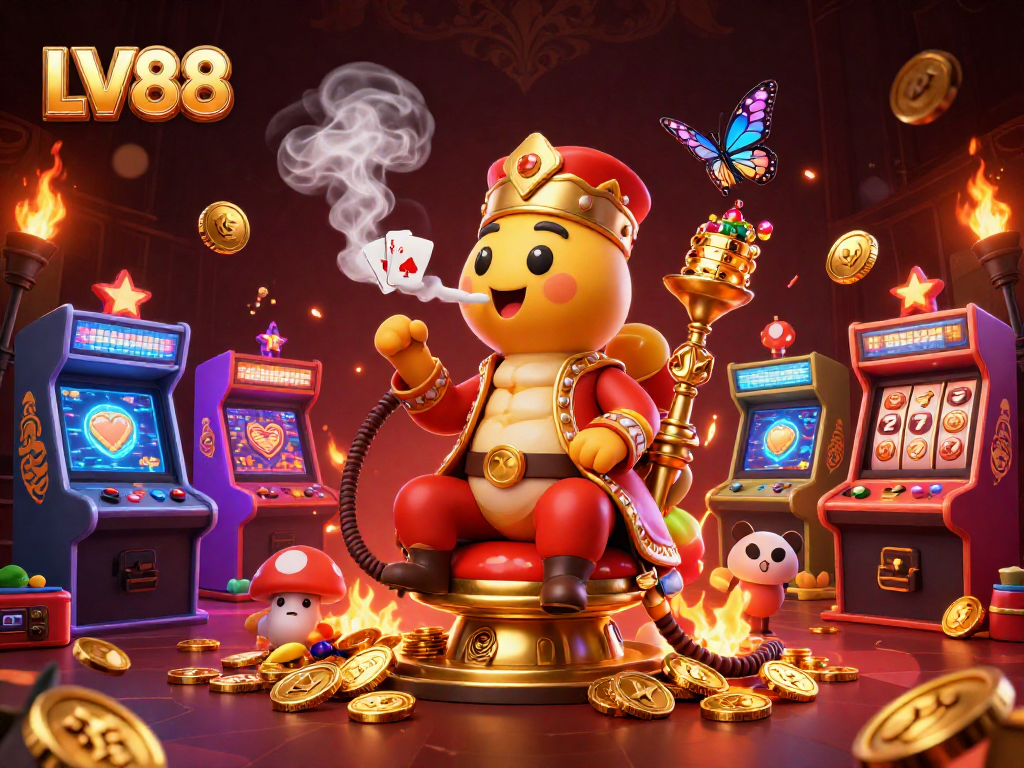 Engage with LV88 casino via vibrant characters and dynamic gaming scenes, showcasing excitement.