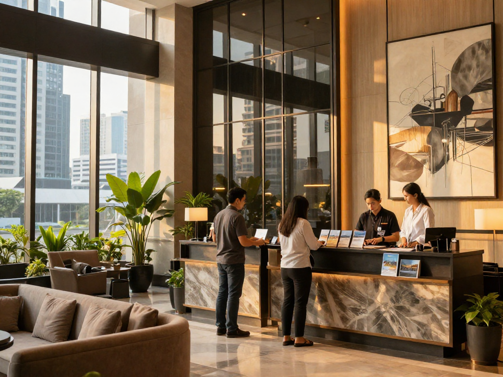 rokok88 login provides an inviting hotel lobby experience for travelers in Jakarta Pusat.