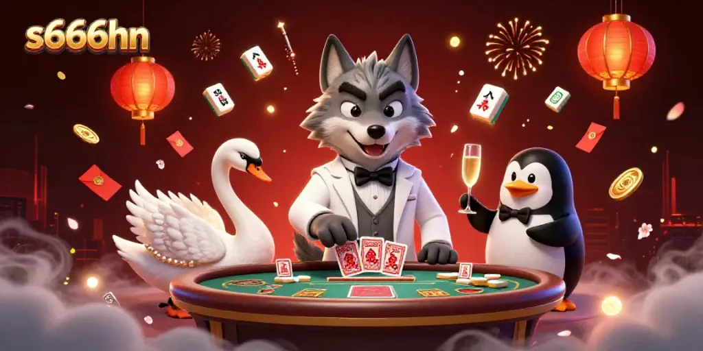 Experience the excitement of s666hn casino with a vibrant 3D illustration featuring dynamic gambling characters.