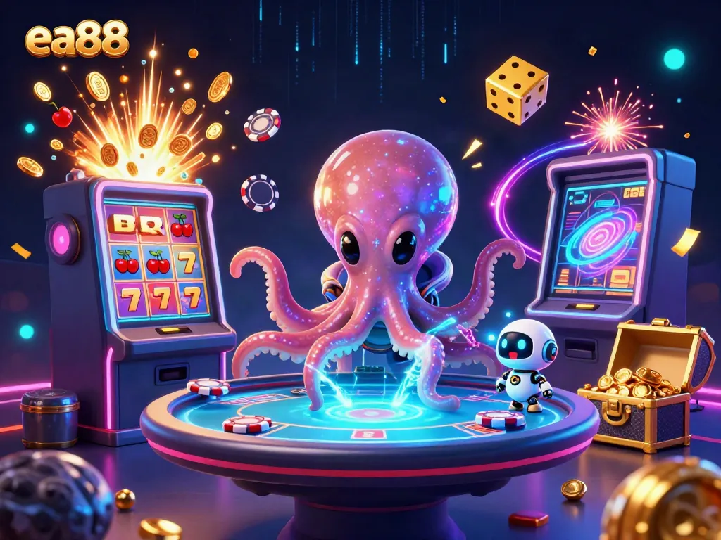 Launch into gaming excitement with EA88-themed poker, slot machines, and cosmic characters!
