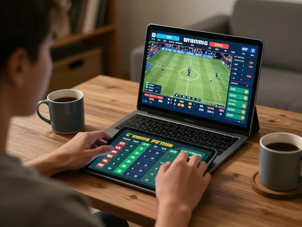 Placing bets through the Link đăng ký Dabet in a cozy online gaming setup, showcasing sports betting excitement