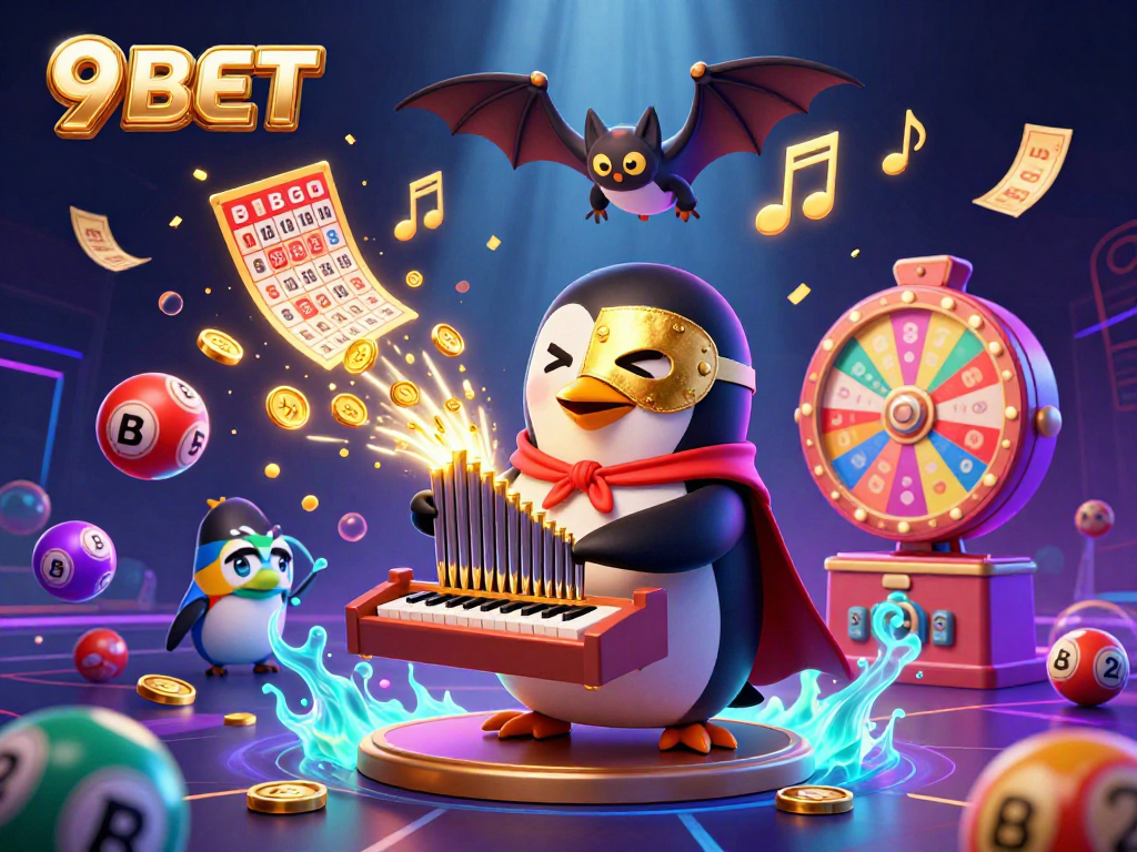 Join 9BET for thrilling moments and vibrant gaming excitement with golden coins and lively lottery elements.