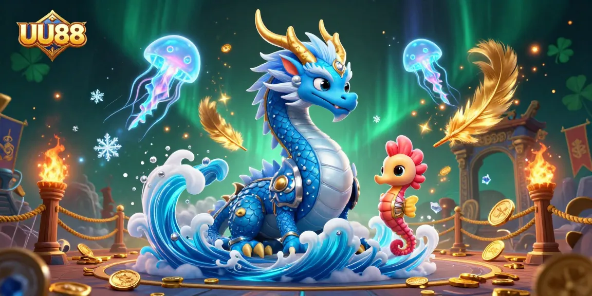 Experience thrilling gameplay with UU88 featuring an azure dragon, seahorse knight, and glowing jellyfish in a vibrant casino scene.