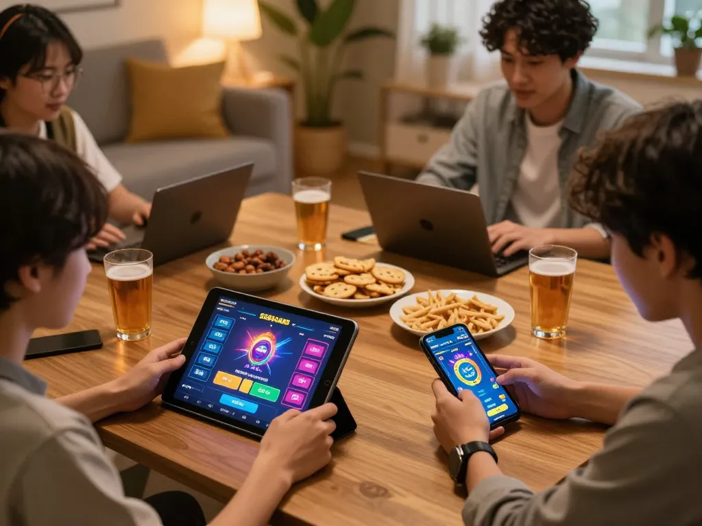 Players enjoying SC88 Game on tablets and smartphones in a cozy home setting, emphasizing strategic gameplay.