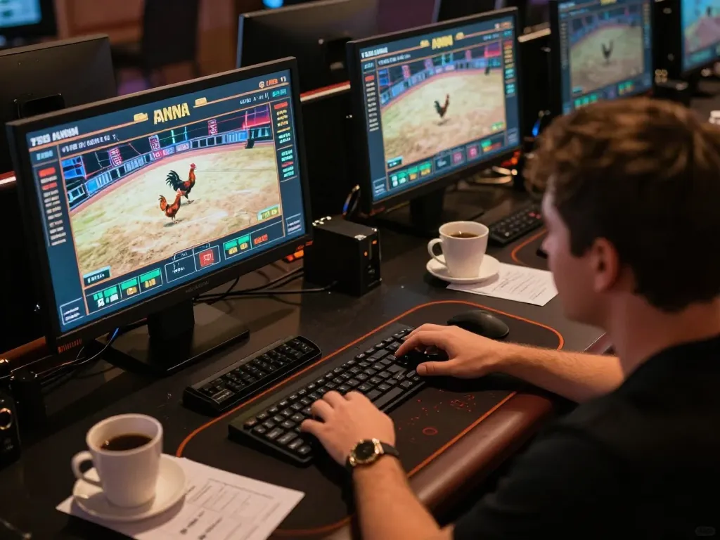 Engaging in trực tiếp đá gà online through multiple screens, showcasing live rooster fights.