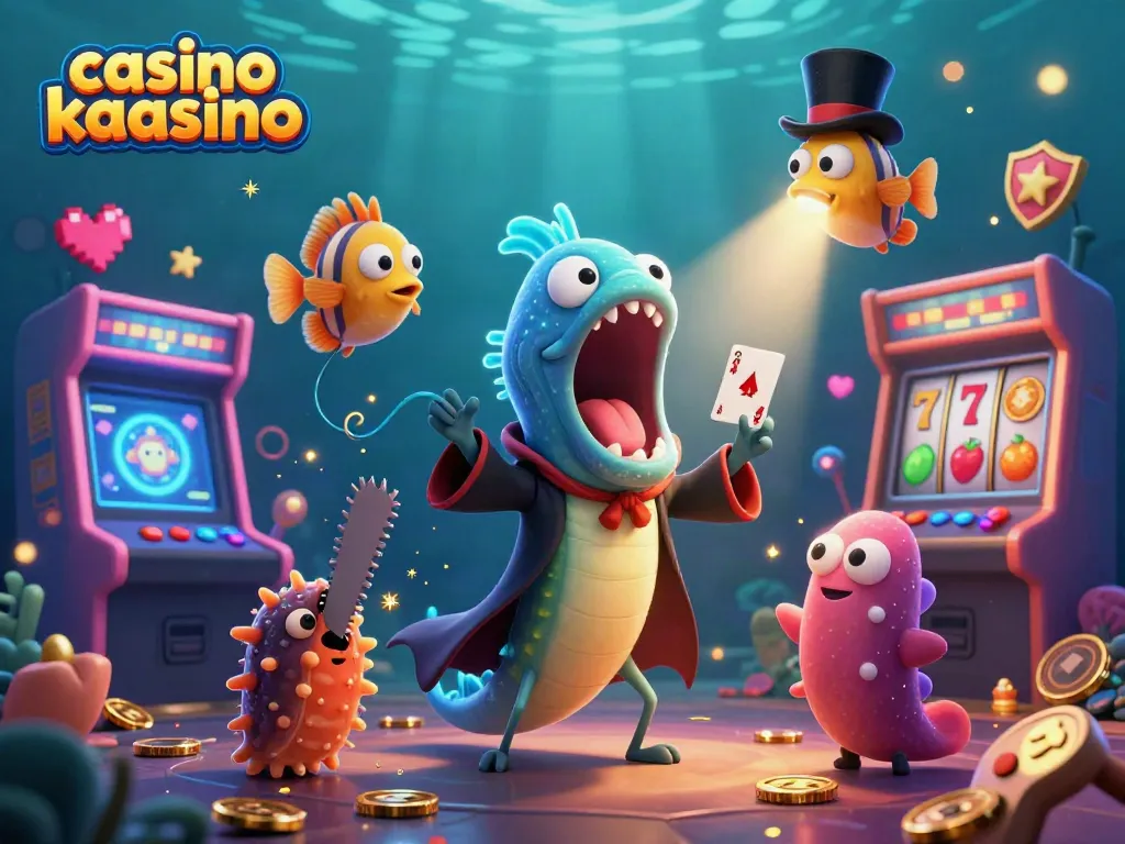 Play games at casino kaasino with an enchanting scene featuring vibrant characters and slot elements.