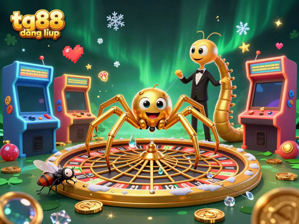 Engage in the world of gambling with tg88 đăng nhập, where a golden spider weaves a roulette-themed web.