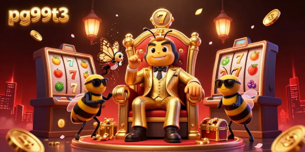Engage with pg99t3's captivating casino scene featuring a bumblebee mob boss amidst dynamic gaming action.