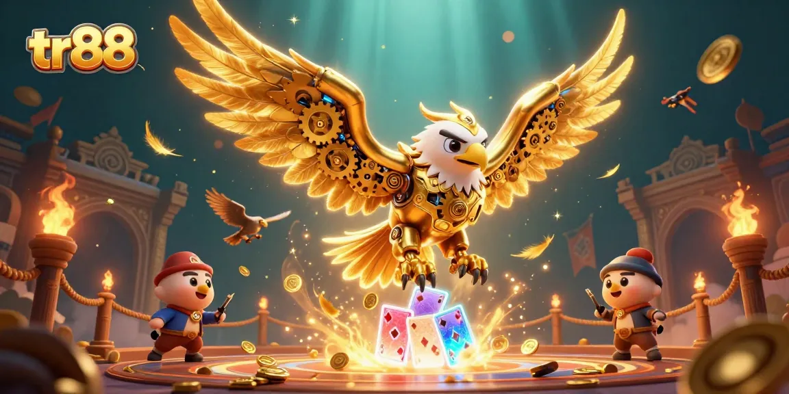 Experience thrilling gaming adventures with tr88's vibrant 3D casino illustration featuring epic characters.