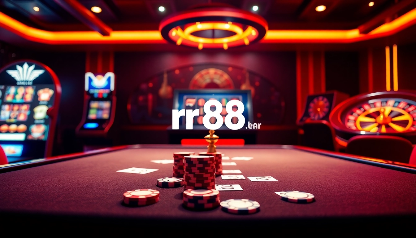Exciting gaming atmosphere at https://rr88.bar/ featuring poker chips and roulette wheel.