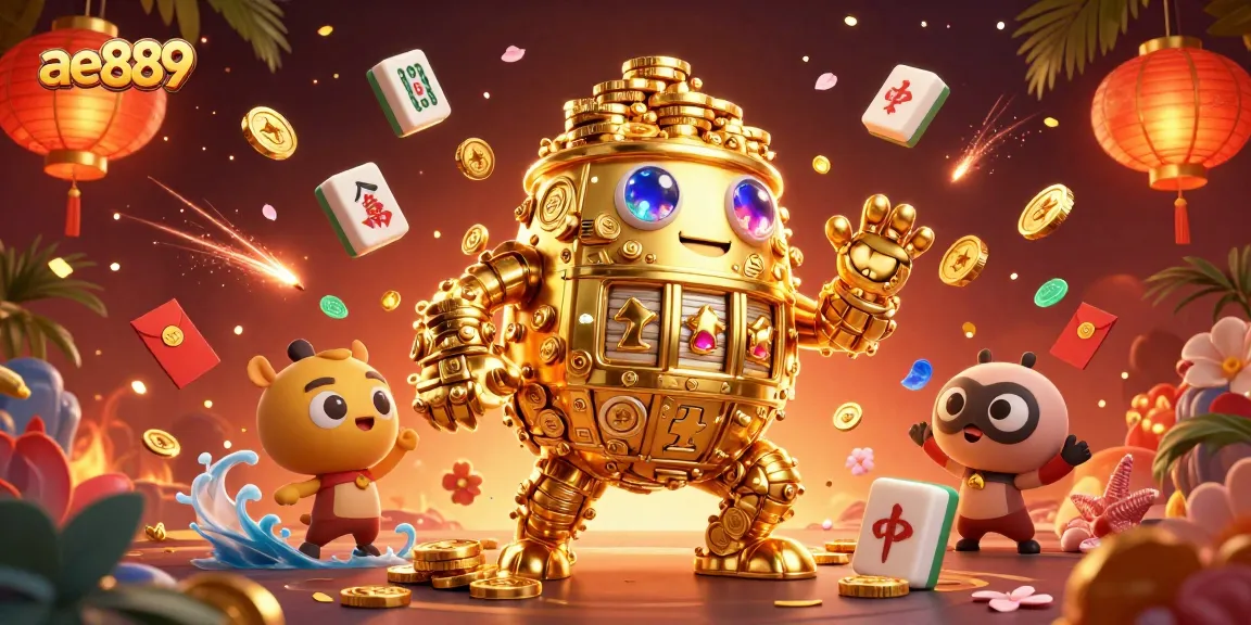 Engage with the exciting world of ae889 as golden golem and casino symbols create a vibrant gaming scene.
