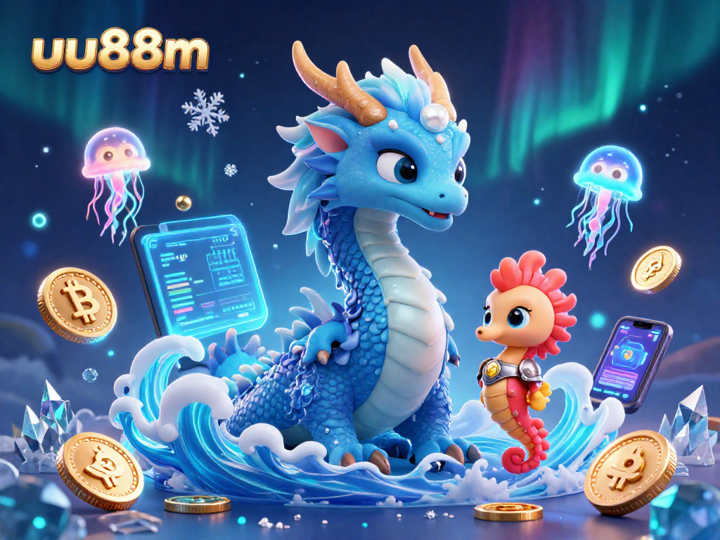 Bet with uu88m and win big with a dynamic scene of a dragon, seahorse knight, and neon jellyfish.