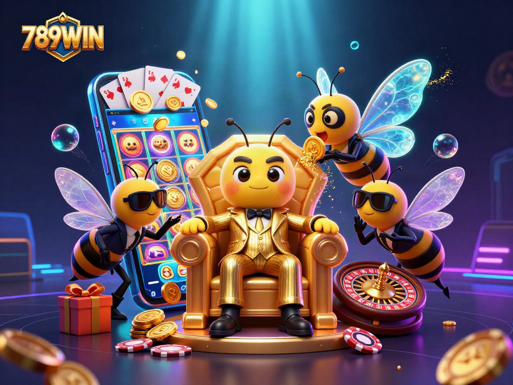 Spin the reels at 789WIN with a vibrant game scene featuring lucky characters and thrilling elements.