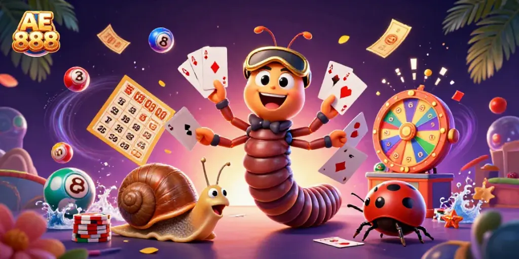 Experience the excitement of betting with AE 888 in this vibrant illustration of dynamic gambling action.