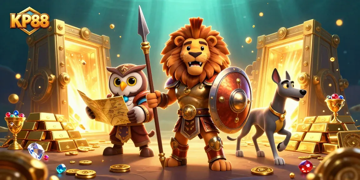 Engage with KP88's thrilling gaming options and bountiful rewards in this vibrant 3D scene.